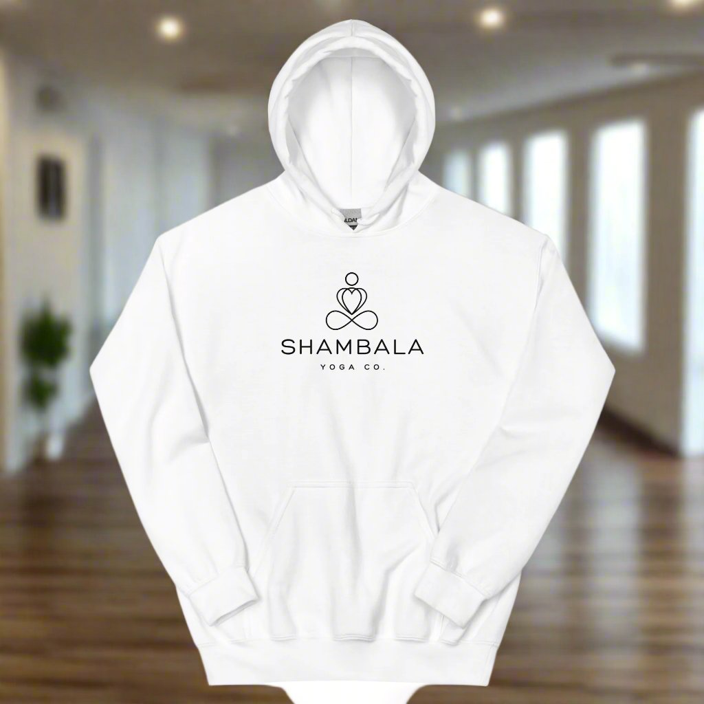 White Yoga Hoodie In yoga studio